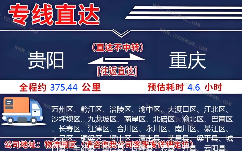 貴陽到重慶物流公司