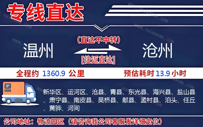 溫州到滄州物流公司